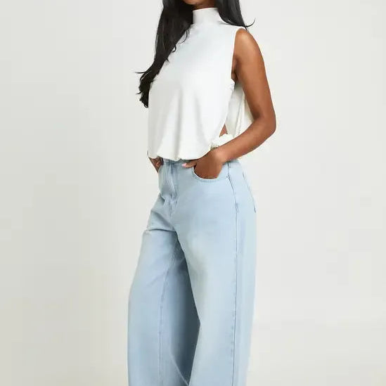 High Neck Sleeveless Loose Cropped Top