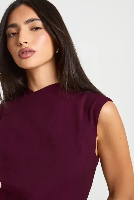 High Necked Wrap Around Sleeveless Top
