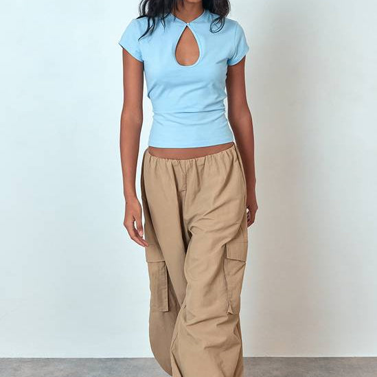 Light Blue Soft Cotton Slim Fit Short Sleeve Top