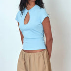 Light Blue Soft Cotton Slim Fit Short Sleeve Top
