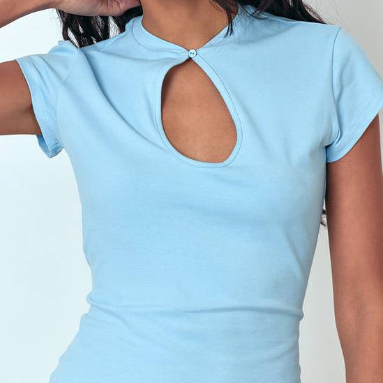 Light Blue Soft Cotton Slim Fit Short Sleeve Top
