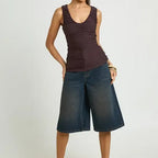 Ruffled V Neck Slim Fit Sleeveless Top
