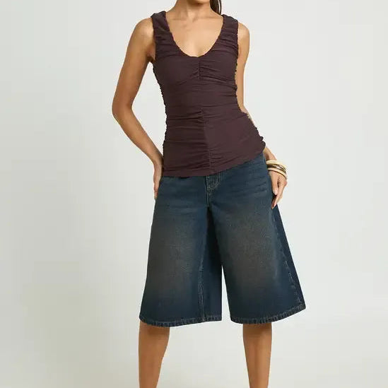 Ruffled V Neck Slim Fit Sleeveless Top