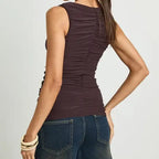 Ruffled V Neck Slim Fit Sleeveless Top