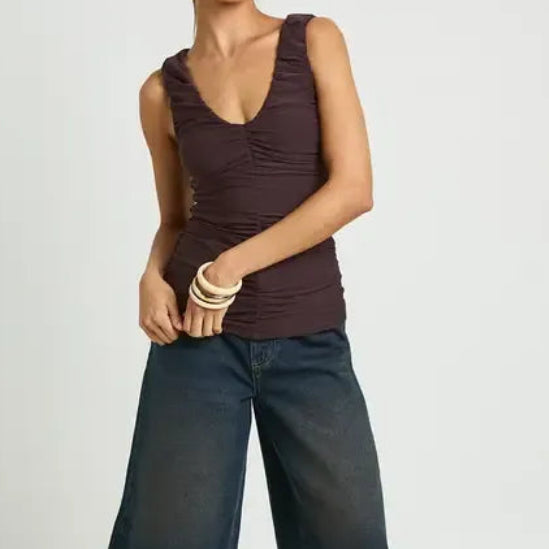 Ruffled V Neck Slim Fit Sleeveless Top