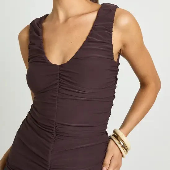 Ruffled V Neck Slim Fit Sleeveless Top