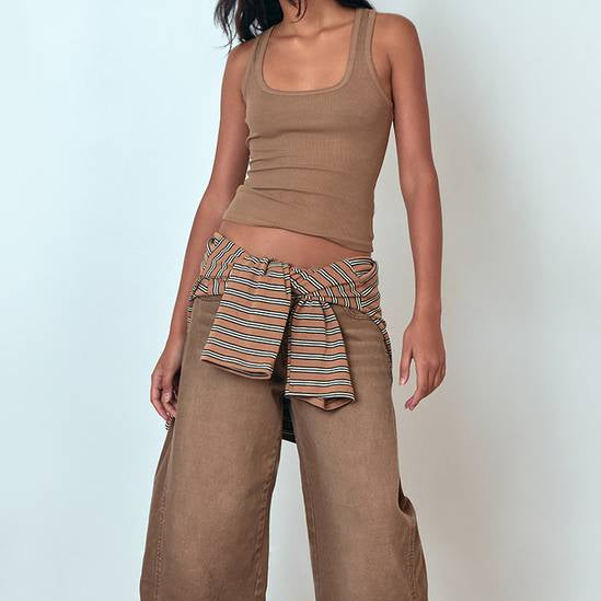 Square Neck Soft Ribbed Crew Neck Tank Top