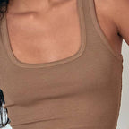 Square Neck Soft Ribbed Crew Neck Tank Top