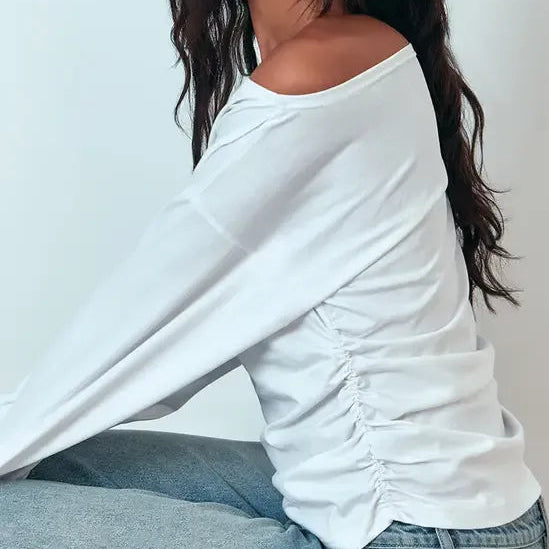 White Cotton Loose Fitting Off the Shoulder Ruffled Top