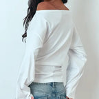 White Cotton Loose Fitting Off the Shoulder Ruffled Top