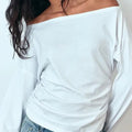 White Cotton Loose Fitting Off the Shoulder Ruffled Top