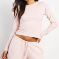 Women's Light Pink Crew Neck Short Sleeved Slim Fit Top