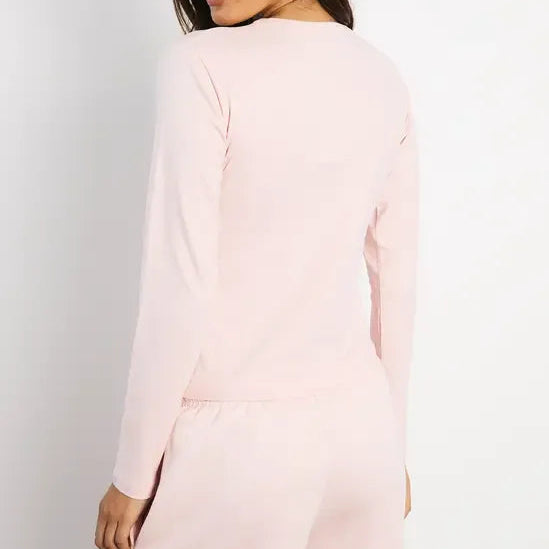 Women's Light Pink Crew Neck Short Sleeved Slim Fit Top