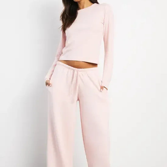 Women's Light Pink Crew Neck Short Sleeved Slim Fit Top