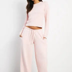Women's Light Pink Crew Neck Short Sleeved Slim Fit Top