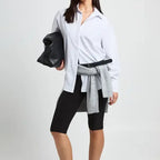 Women's Loose Fitting Long Sleeved White Striped Top