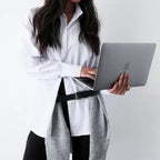 Women's Loose Fitting Long Sleeved White Striped Top