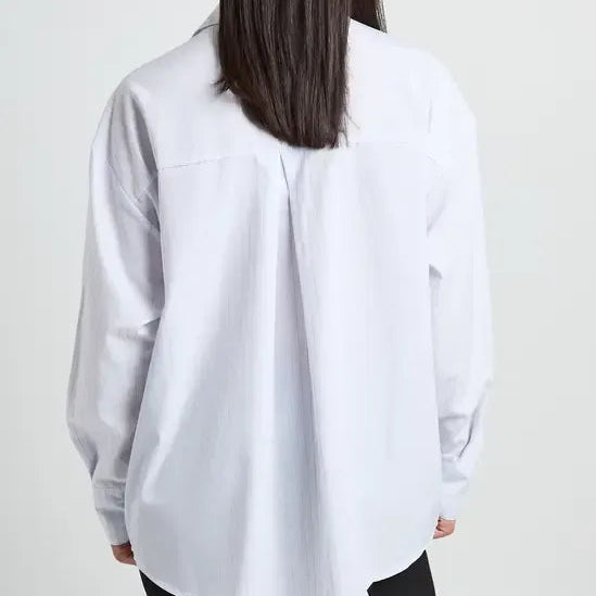 Women's Loose Fitting Long Sleeved White Striped Top