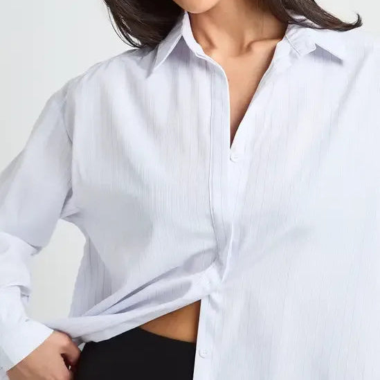 Women's Loose Fitting Long Sleeved White Striped Top
