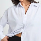 Women's Loose Fitting Long Sleeved White Striped Top